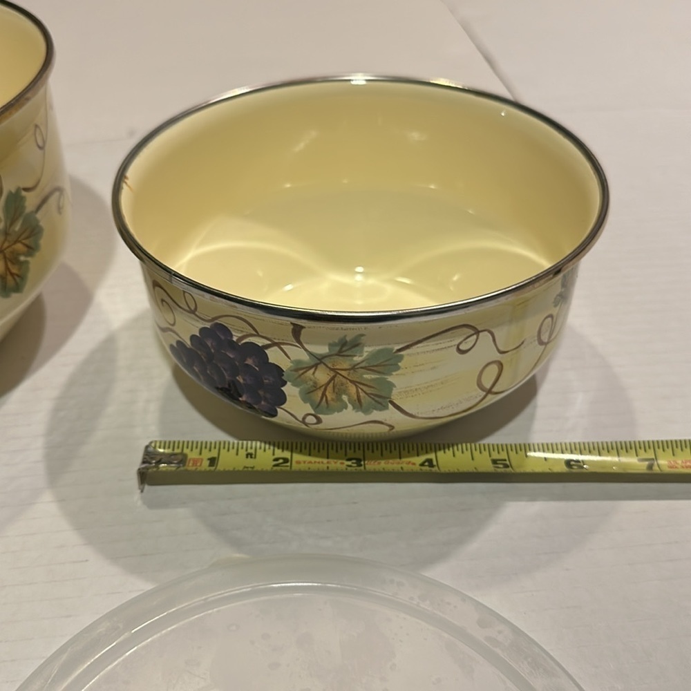 Vintage vitro ceramic set of 3 bowls w plastic covers yellow electric induction - Picture 13 of 16